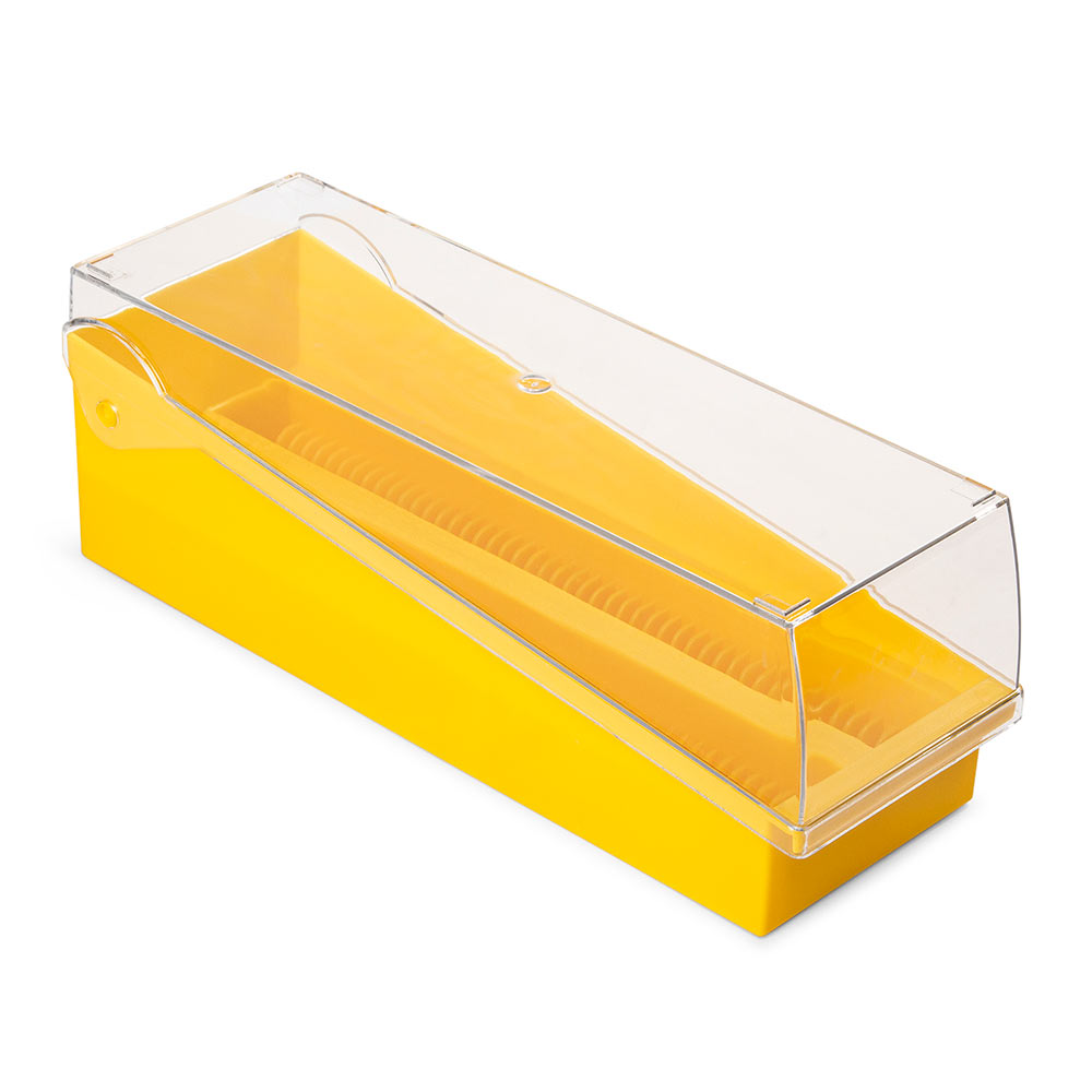 Globe Scientific 100-Place ABS Storage Box w/ Hinged Lid & Removable Draining Tray for 200 Slides, Yellow