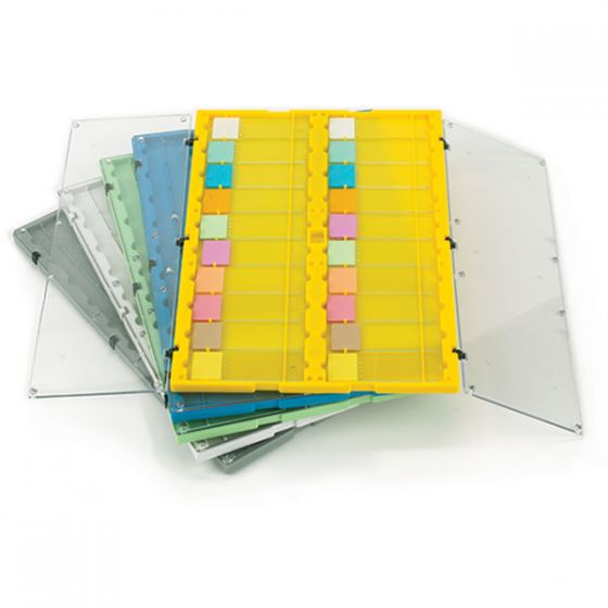 Globe Scientifc 20 Places HIPS/SAN Microscope Slide File Folder with Clear Hinged Lids, White