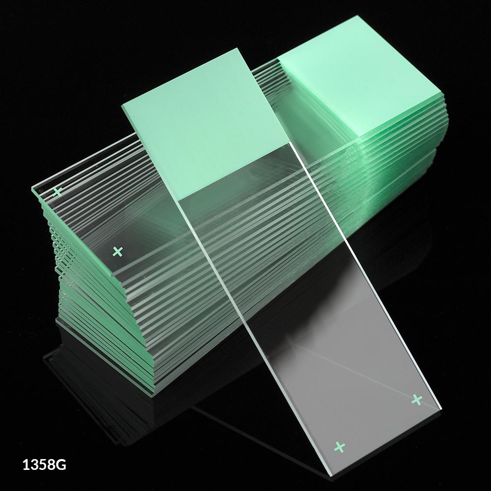 Globe Scientific Diamond 25 mm x 75 mm 90° Ground Edge Charged White Glass Microscope Slides, Green, 1440/Case