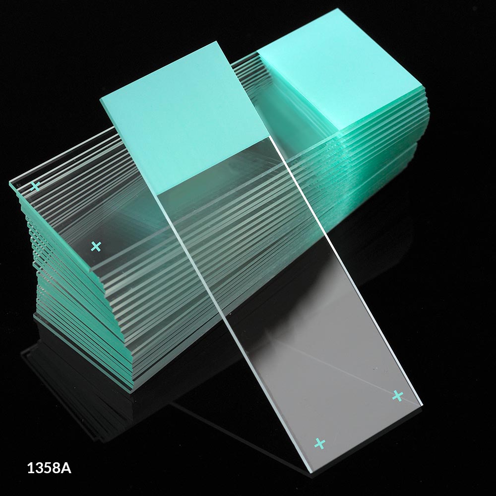 Globe Scientific Diamond 25 mm x 75 mm 90° Ground Edge Charged White Glass Microscope Slides, Aqua, 1440/Case