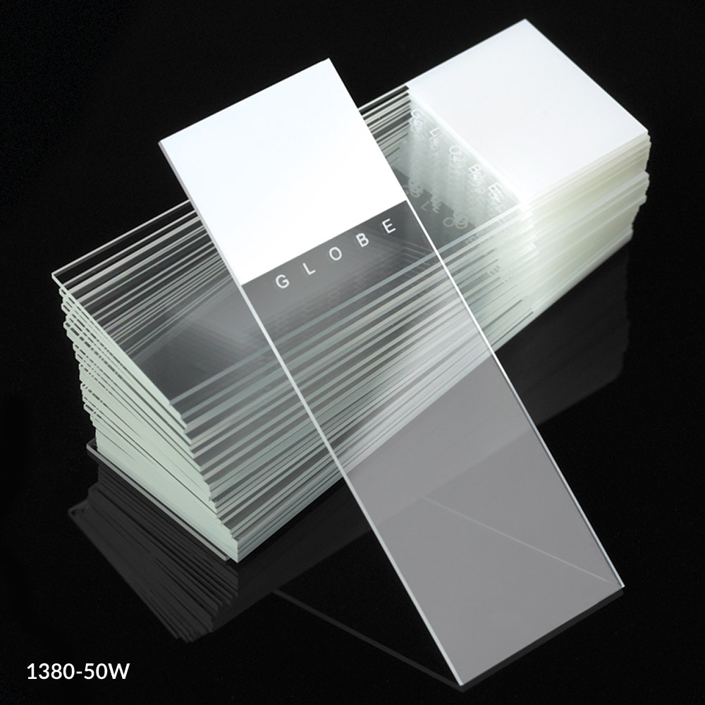 Globe Scientific Diamond 25 mm x 75 mm White Frosted Glass Microscope Slides w/ 90° Corners, White, 1440/Case