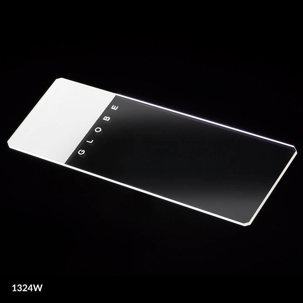 Globe Scientific 25 mm x 75 mm 90° Ground Edge Glass Microscope Slides w/ Safety Corners, White, 1440/Case