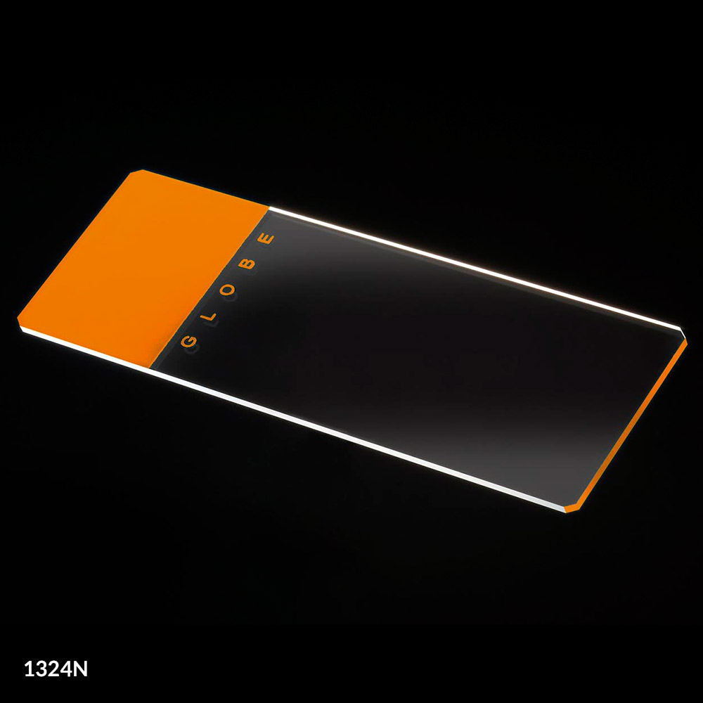 Globe Scientific 25 mm x 75 mm 90° Ground Edge Glass Microscope Slides w/ Safety Corners, Orange, 1440/Case