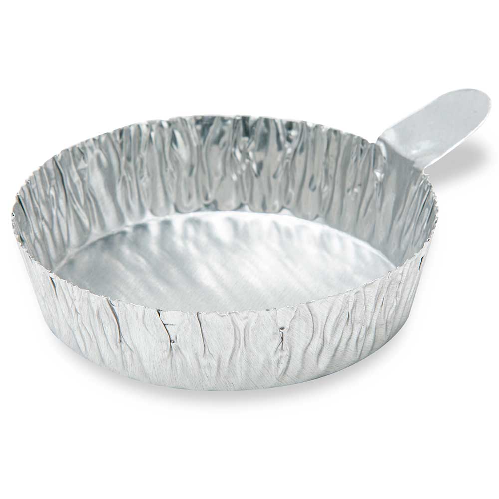 Globe Scientific 45 ml Aluminum Weighing Dishes w/ Crimped Side and Tab, 100/Box