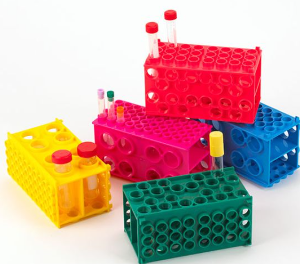 Globe Scientific Tuffblok Xlg 4-Way Tube Racks, 8" x 4" x 3.8", Yellow