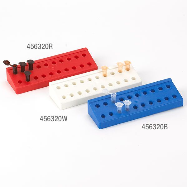 Globe Scientific 20-Place PP Heavy Duty Rack for 1.5 ml & 2.0 ml Microcentrifuge Tubes, White