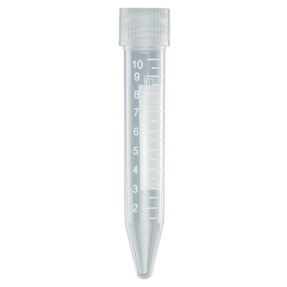 Globe Scientific 10 ml PP Non-Sterile Centrifuge Tube w/ Separate Natural Screw Cap, 1000/Case