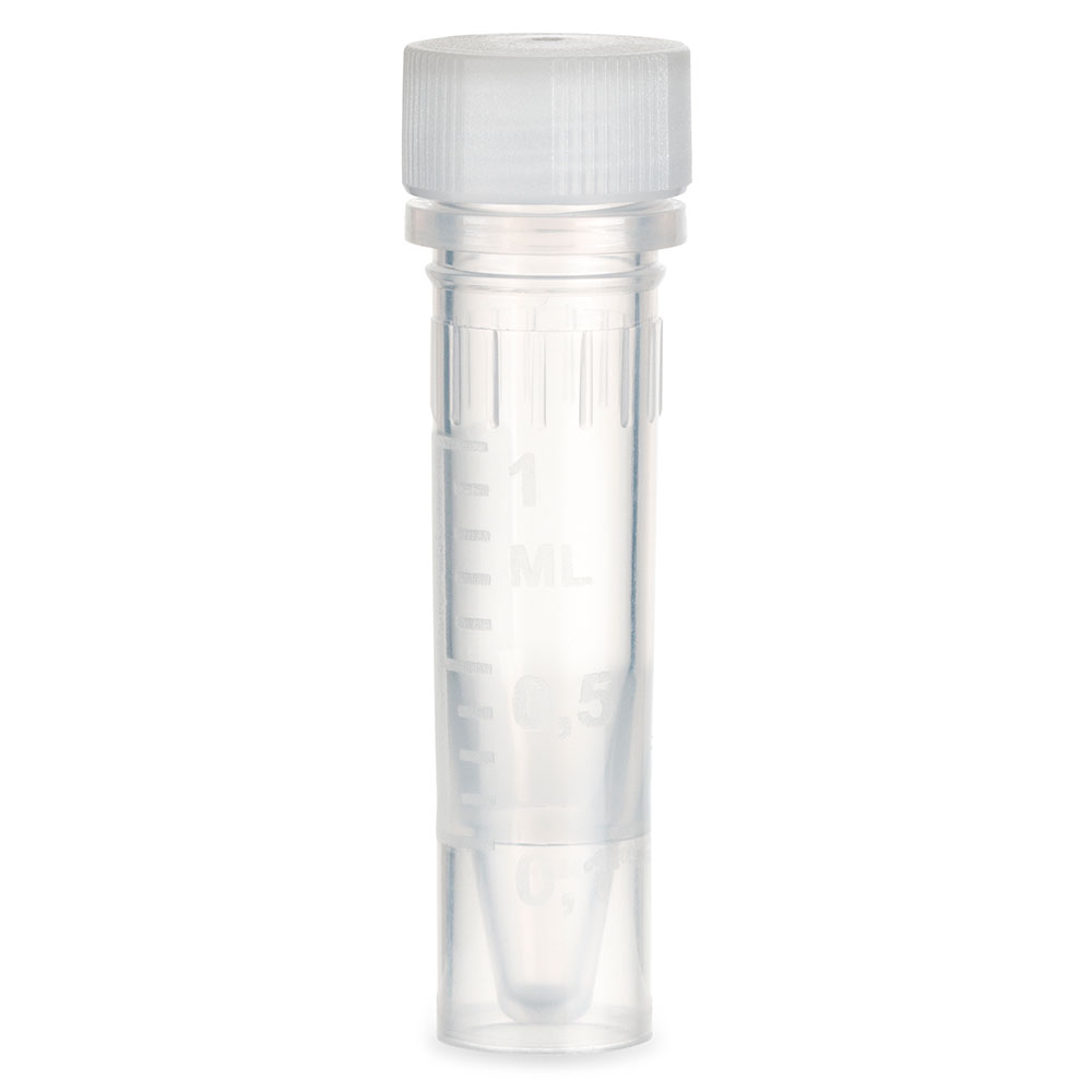 Globe Scientific 1.5 ml PP Sterile Self-Standing Microcentrifuge Tubes w/ O-Ring Screw Cap, Clear, 1000/Case