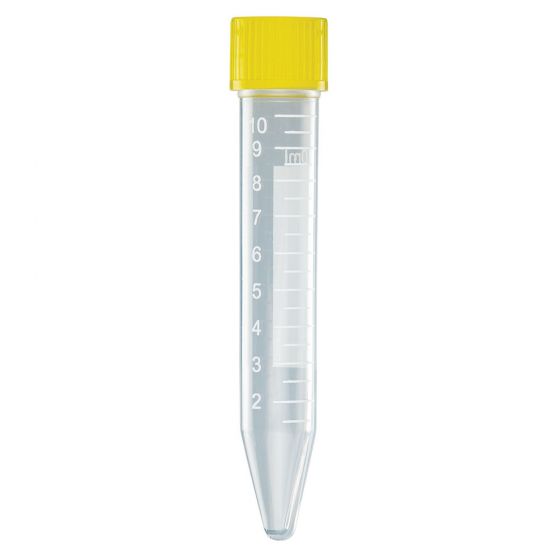 Globe Scientific 10 ml PP Sterile Centrifuge Tube w/ Separate Yellow Screw Cap, 1000/Case