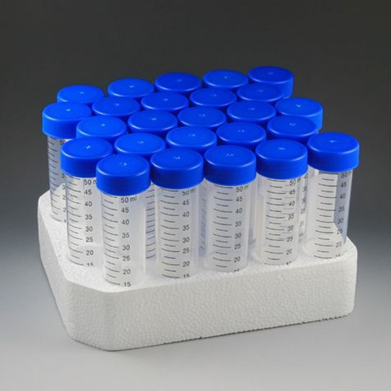 Globe Scientific 50 ml PP Sterile Racked Centrifuge Tube w/ Separate Blue Screw Cap, 500/Case