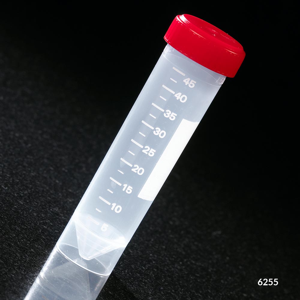 Globe Scientific 50 ml PP Non-Sterile Transport Tube w/ Red Screw Cap, 500/Case