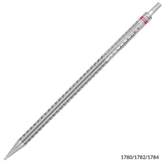 Globe Scientific 25 ml Polystyrene Sterile Serological Pipettes, Red Striped, 100/Case