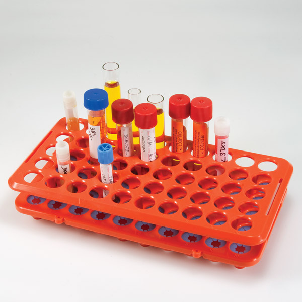 Globe Scientific 50-Place POM Grip Rack for Up to 17 mm Tubes, Orange
