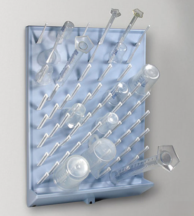 Globe Scientific 72-Place HIPS Wall-Mount Drying Rack w/Removable Pegs