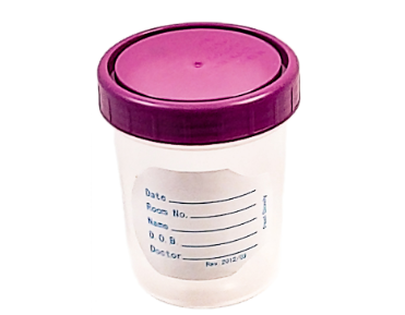 Medegen Gent-L-Kare® Non-Sterile Specimen Container, 4.5 oz, Purple Lid, Translucent, Graduated