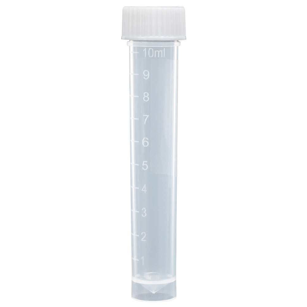 Globe Scientific 10 ml PP Self Standing Transport Tubes w/ Attached White Screwcap, 1000/Case