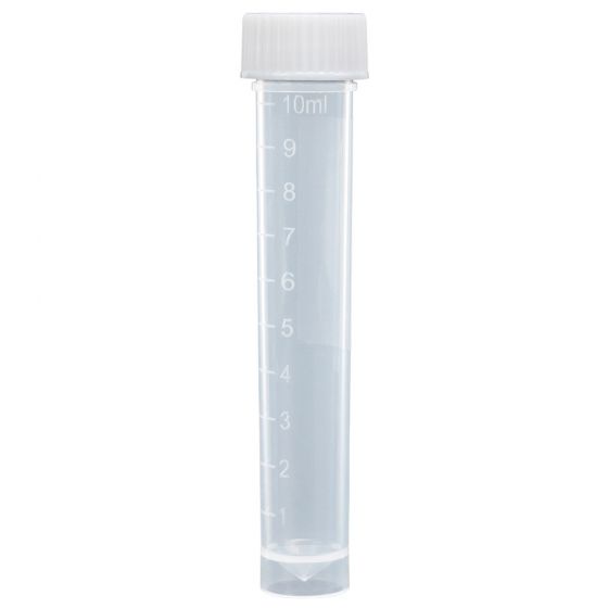 Globe Scientific 10 ml PP Self-Standing Transport Tubes w/ White Screw Cap, 1000/Case