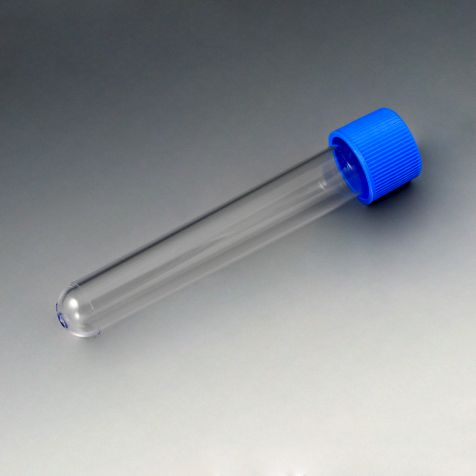 Globe Scientific 10 ml PS Test Tubes w/ Attached Blue Screw Cap, 1000/Bag
