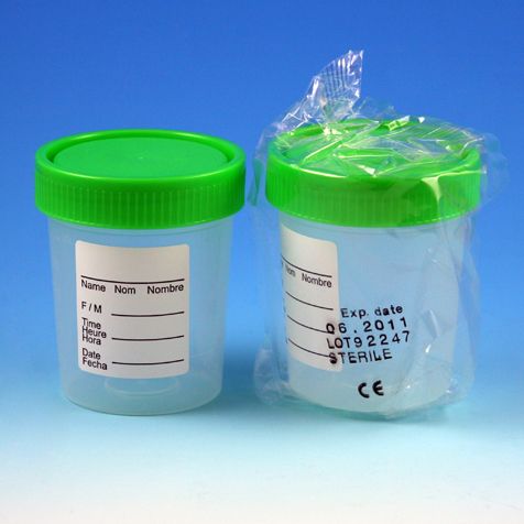 Globe Scientific 4 oz PP Sterile Urine Collection Container w/ Green Screw Cap, 100/Case