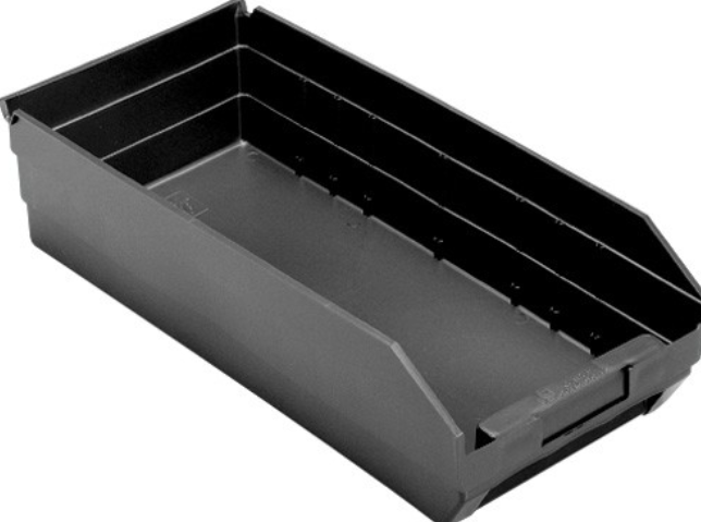 Quantum Medical Economy 17 7/8" x 8 3/8" x 4" Shelf Bin, Black, 10/ctn