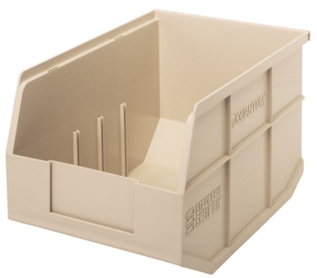 Quantum Stackable Shelf Bin, 12" x 8.25" x 7", Ivory, 6/ctn