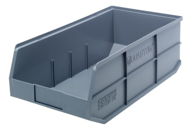 Quantum Stackable Shelf Bin, 20.5" x 11" x 7", Gray, 6/ctn