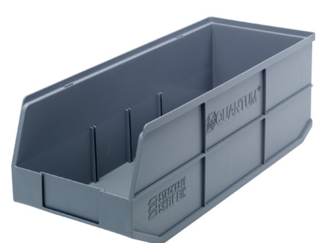 Quantum Stackable Shelf Bin, 20.5" x 8.25" x 7", Gray, 6/ctn
