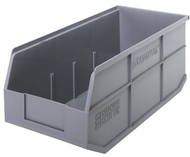Quantum Stackable Shelf Bin, 18" x 8.25" x 7", Gray, 6/ctn
