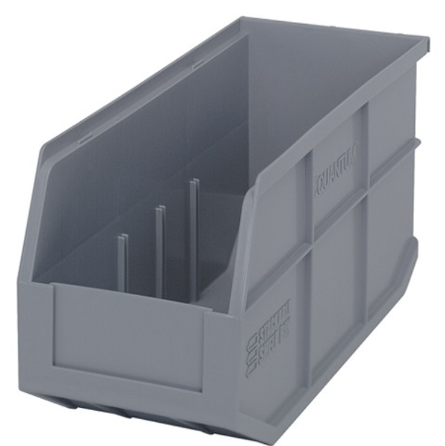 Quantum Stackable Shelf Bin, 14" x 6" x 7", Gray, 6/ctn