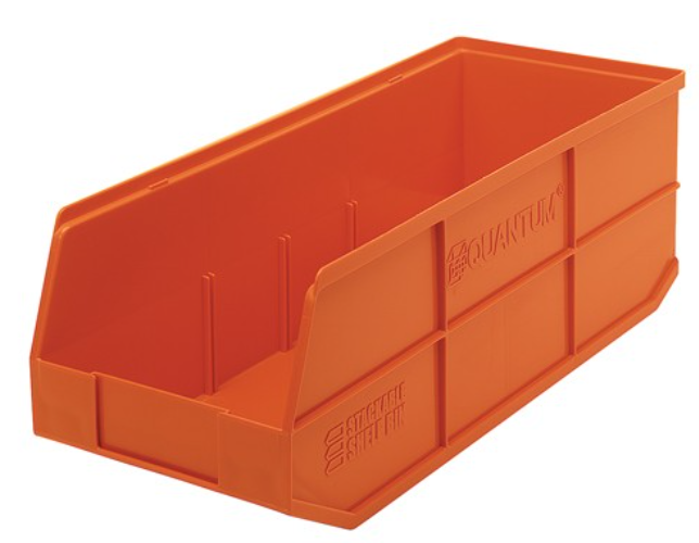 Quantum Stackable Shelf Bin, 20.5" x 8.25" x 7", Orange, 6/ctn