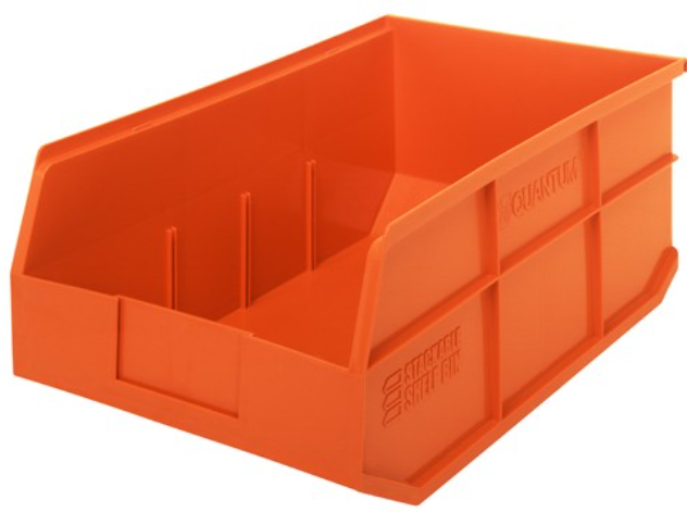 Quantum Stackable Shelf Bin, 18" x 11" x 7", Orange, 6/ctn
