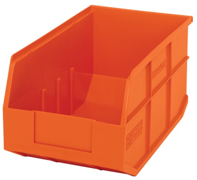 Quantum Stackable Shelf Bin, 14" x 8.25" x 7", Orange, 12/ctn