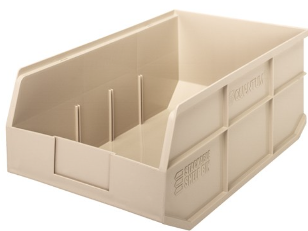 Quantum Stackable Shelf Bin, 18" x 11" x 7", Ivory, 6/ctn