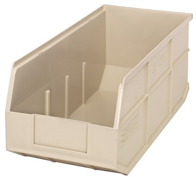 Quantum Stackable Shelf Bin, 18" x 8.25" x 7", Ivory, 6/ctn