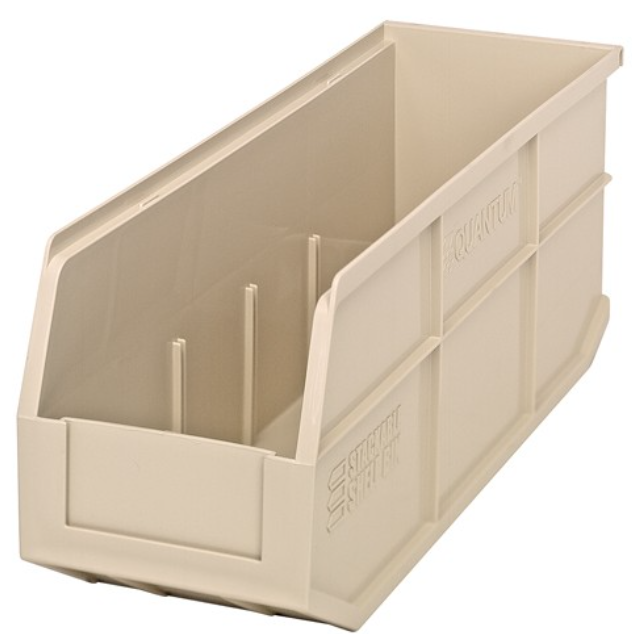 Quantum Stackable Shelf Bin, 18" x 6" x 7", Ivory, 6/ctn