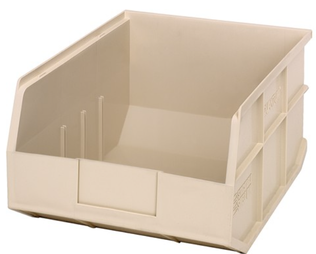 Quantum Stackable Shelf Bin, 14" x 11" x 7", Ivory, 6/ctn