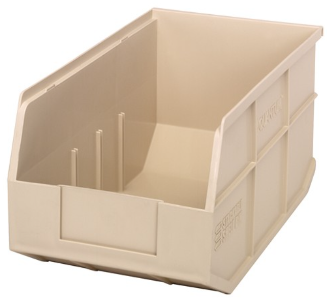 Quantum Stackable Shelf Bin, 14" x 8.25" x 7", Ivory, 12/ctn
