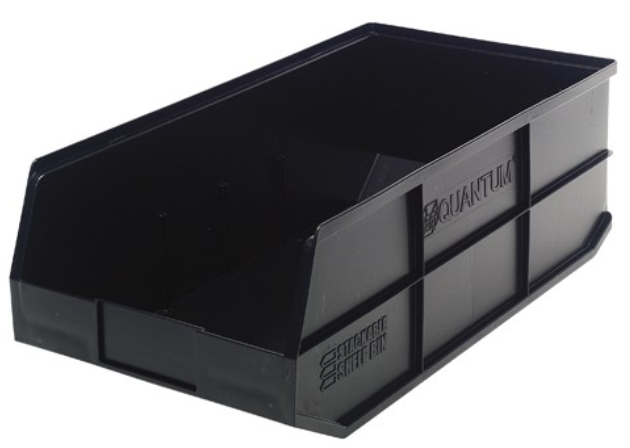 Quantum Stackable Shelf Bin, 20.5" x 11" x 7", Black, 6/ctn