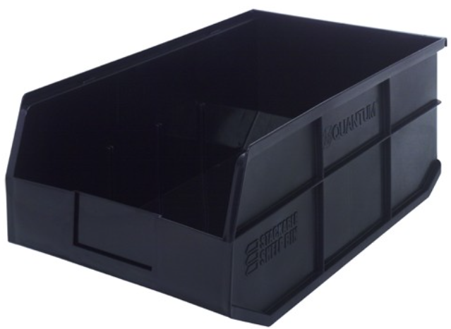 Quantum Stackable Shelf Bin, 18" x 11" x 7", Black, 6/ctn