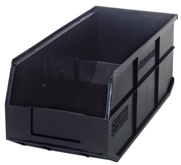 Quantum Stackable Shelf Bin, 18" x 8.25" x 7", Black, 6/ctn