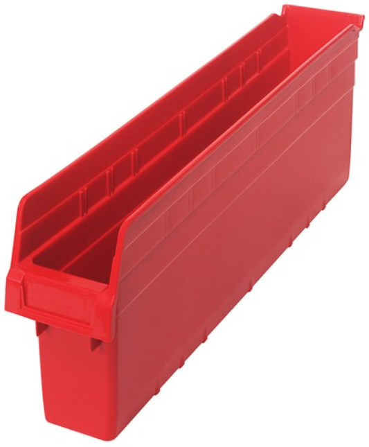 Quantum Shelf Bin, 23 5/8" x 4 3/8" x 8", Red, 16/ctn