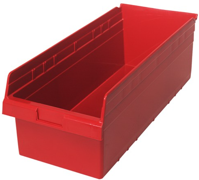 Quantum Shelf Bin, 23 5/8" x 11 1/8" x 8", Red, 6/ctn