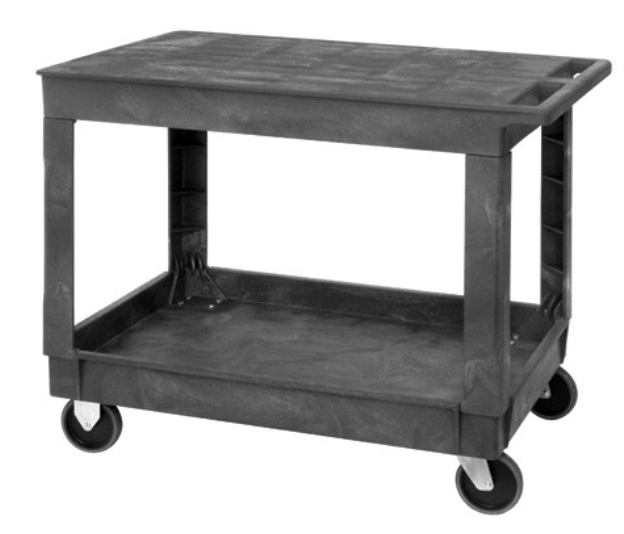 Quantum Plastic Flat Top Shelf Cart, 40"L x 26"W x 32.5"H, 2 Shelves, Gray