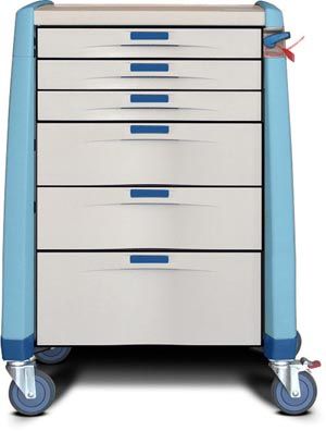 Capsa Avalo Standard Medical Cart w/(1) 3"/(3) 10" Drawers & Break Away Lock, Extreme Blue