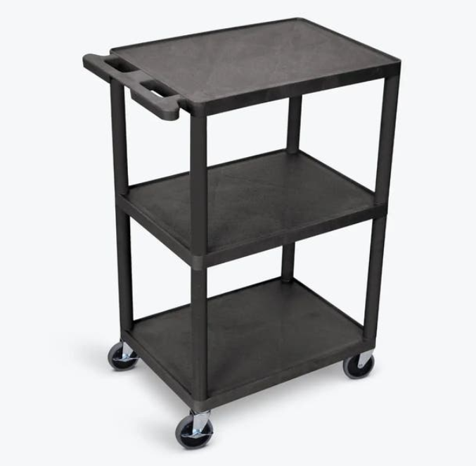Luxor Utility Cart, 3-Shelf Structural Foam Plastic, Black