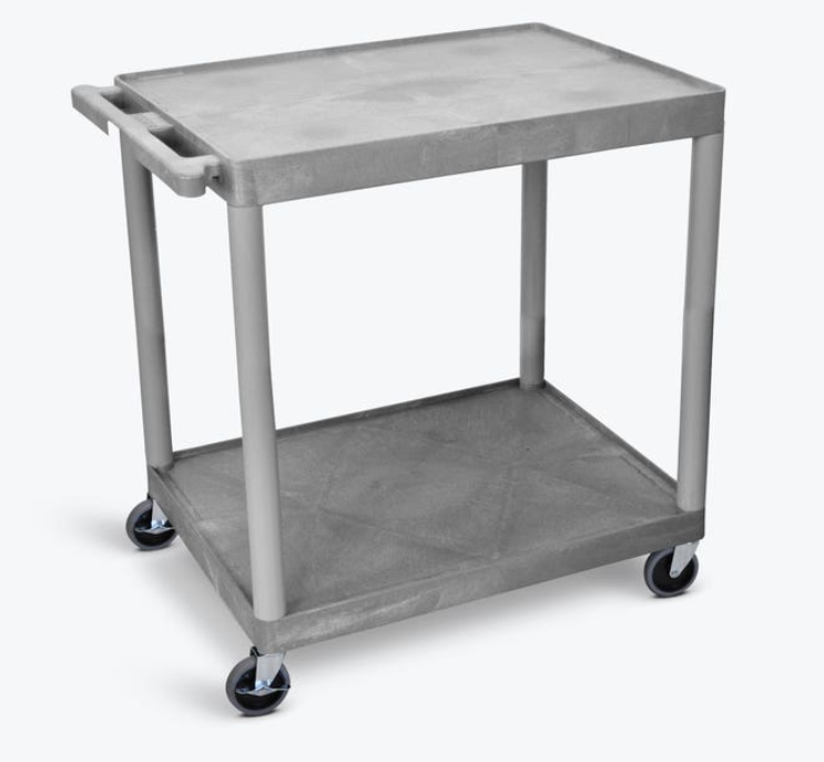 Luxor ENDURA XL 38" 2-Shelf Utility Cart, 32" x 24", Gray, Flat Shelves