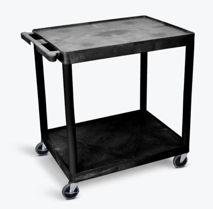 Luxor ENDURA XL 38" 2-Shelf Utility Cart, 32" x 24", Black, Flat Shelves