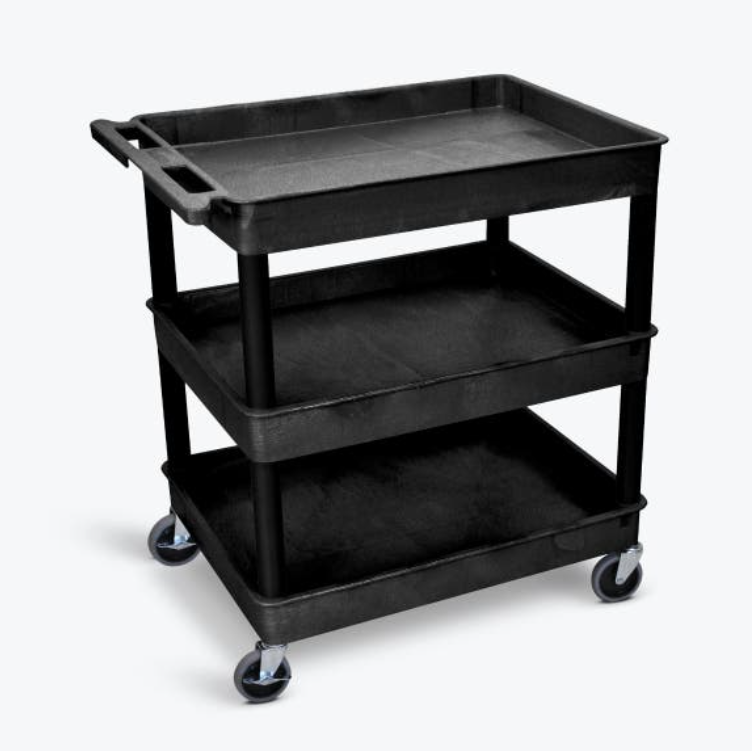 Luxor ENDURA XL 34" 3-Shelf Utility Cart, 32" x 24", Black
