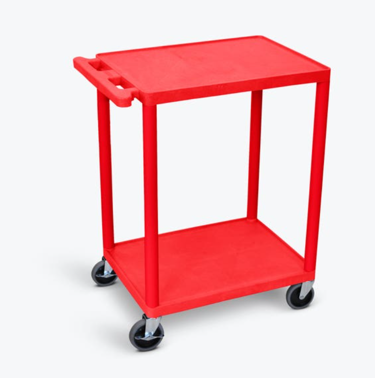 Luxor ENDURA 32" 2-Shelf Utility Cart, 24" x 18", Red, Flat Shelves