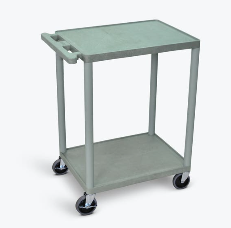 Luxor ENDURA 32" 2-Shelf Utility Cart, 24" x 18", Gray, Flat Shelves